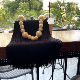 Handbags For Women Black Tassel Fashion Tote Evening Bag Pearl Chain Females Square Bags 2022 New Ladies Box Bags High Quality