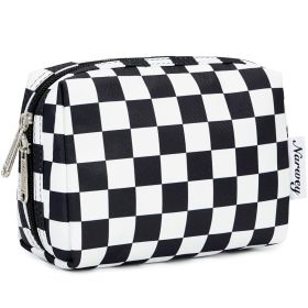 Small Checkered Makeup Bag for Purse Cosmetic Bag Travel Makeup Pouch Zipper Pouch Cute Make up Bags with Compartments for Women Girls