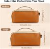 Makeup Bag for Women Travel Waterproof Vegan Leather Cosmetic Bag Open Flat Toiletry Bag With Clear Divider and Handle