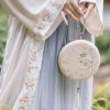 Beige Hanfu Crossbody Bag Chinese Style Rose Embroidery Handbag Hard Case Retro Cheongsam Round Cell Phone Purse Chain Bag