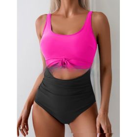 One-piece Female Stitching Contrast Color Strap Covered Belly Swimsuit