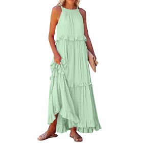 Fashionable Ruffled Long Dress With Large Skirt Hem Beach Dress 2025 New (Color: Mint Green, size: L)