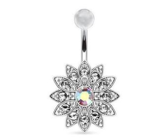 Flower Shape Belly Ring Human Body Piercing Accessories (Color: Silver)