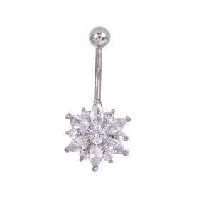 Stainless Steel Zircon Chrysanthemum Belly Ring Short (Color: White)