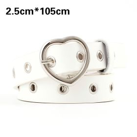 Fashion Women PU Leather Belt Heart Female Cute Black Harajuku Belt Ladies Pants Party Dress Heart Belts For Jeans (Color: Style2 White)