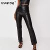 Brown PU Leather Pants For Women High Waist Solid Pocket Leg Split Women's Pants 2021 Autumn Winter Fashion Sexy Trousers Female